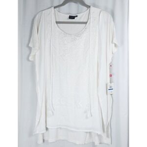 Rafaella Cream Embroidered Blouse Cap Sleeve Womens Size XL NEW w/TagsRetail $58